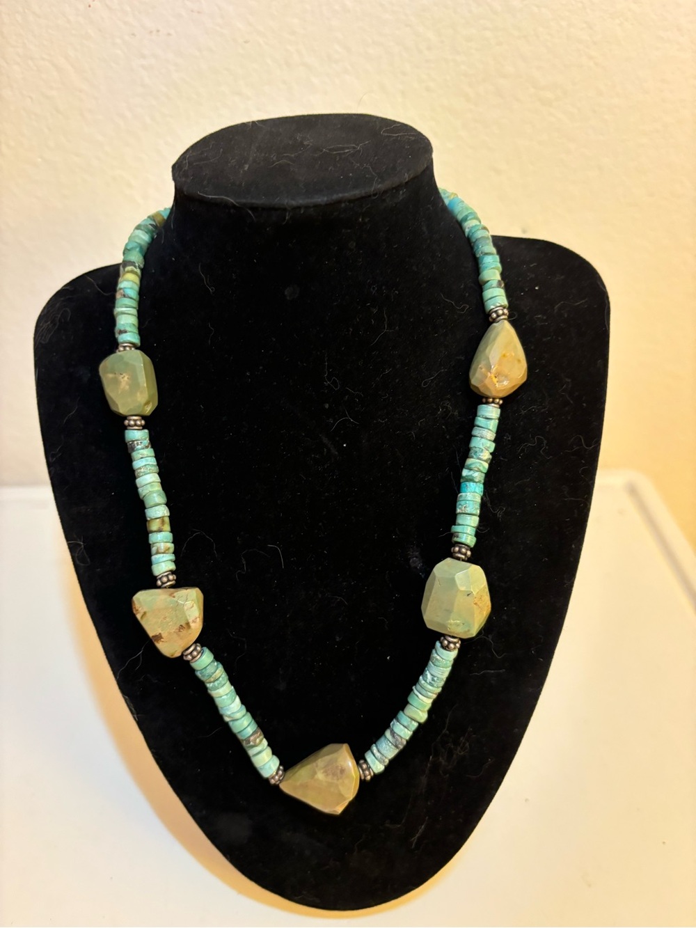 Vintage Turquoise Heishi Statement Necklace, 17” Length